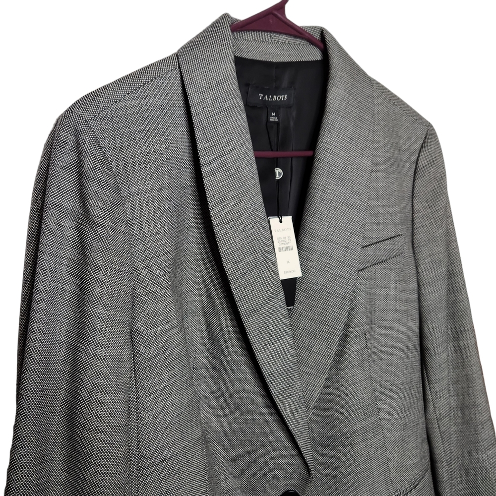 Talbots NWT Twill Wool Blend Blazer Jacket Black Circle Print Size 14 Women's - Picture 4 of 10